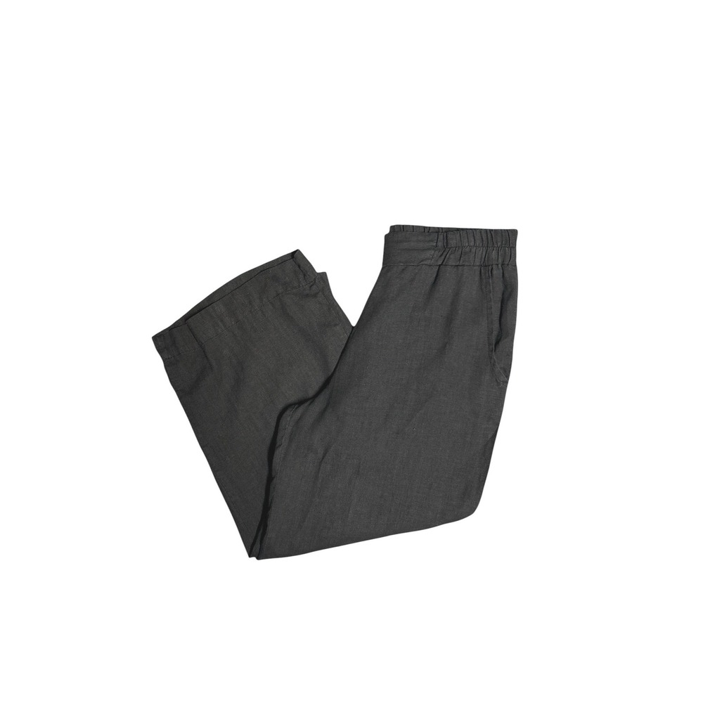 Dolcezza Black 100% Linen‎ Wide Leg Elastic Waist Pull-On Pants Women's Small